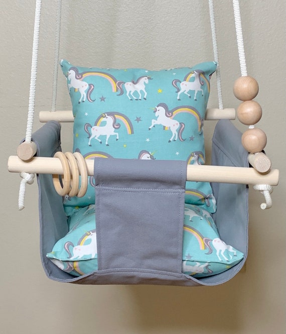 Baby Swing Indoor, Unicorn nursery, canvas playroom swing, Toddler Swing, 1st Birthday Gift, Baby Shower gift, Hammocks and Swings