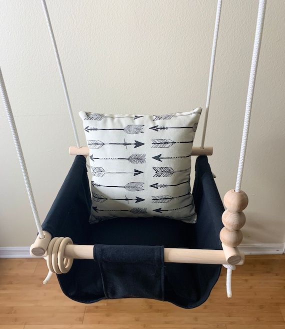 Arrow Baby Swing Toddler, Black Canvas Playroom Swing, First Birthday Gift, Baby Shower gift, Toddler swing, Fabric Swing, Porch swing