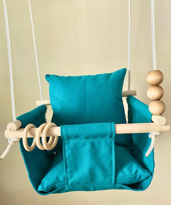 Teal Baby Canvas Swing Indoor, Playroom Nursery swing, First Birthday Gift, Baby Shower Gift, Toddler Swing, Fabric Baby Swing
