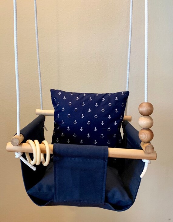 Navy Baby Swing Indoor , Baby Nautical Indoor Navy Blue Swing, First Birthday Gift, Baby Shower Gift, Nautical anchor nursery, Toddler Swing