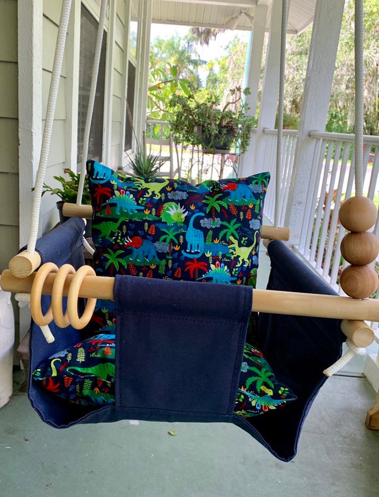 Navy Canvas Baby Swing Dinosaur Swing