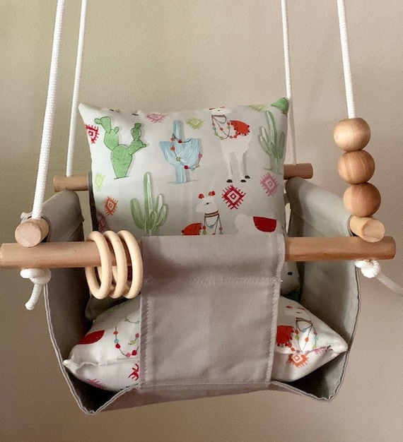 Gray Baby Swing Indoor, Llama Love  Playroom swing, First Birthday Gift, Baby Shower Gift, Toddler Swing, Nursery Swing