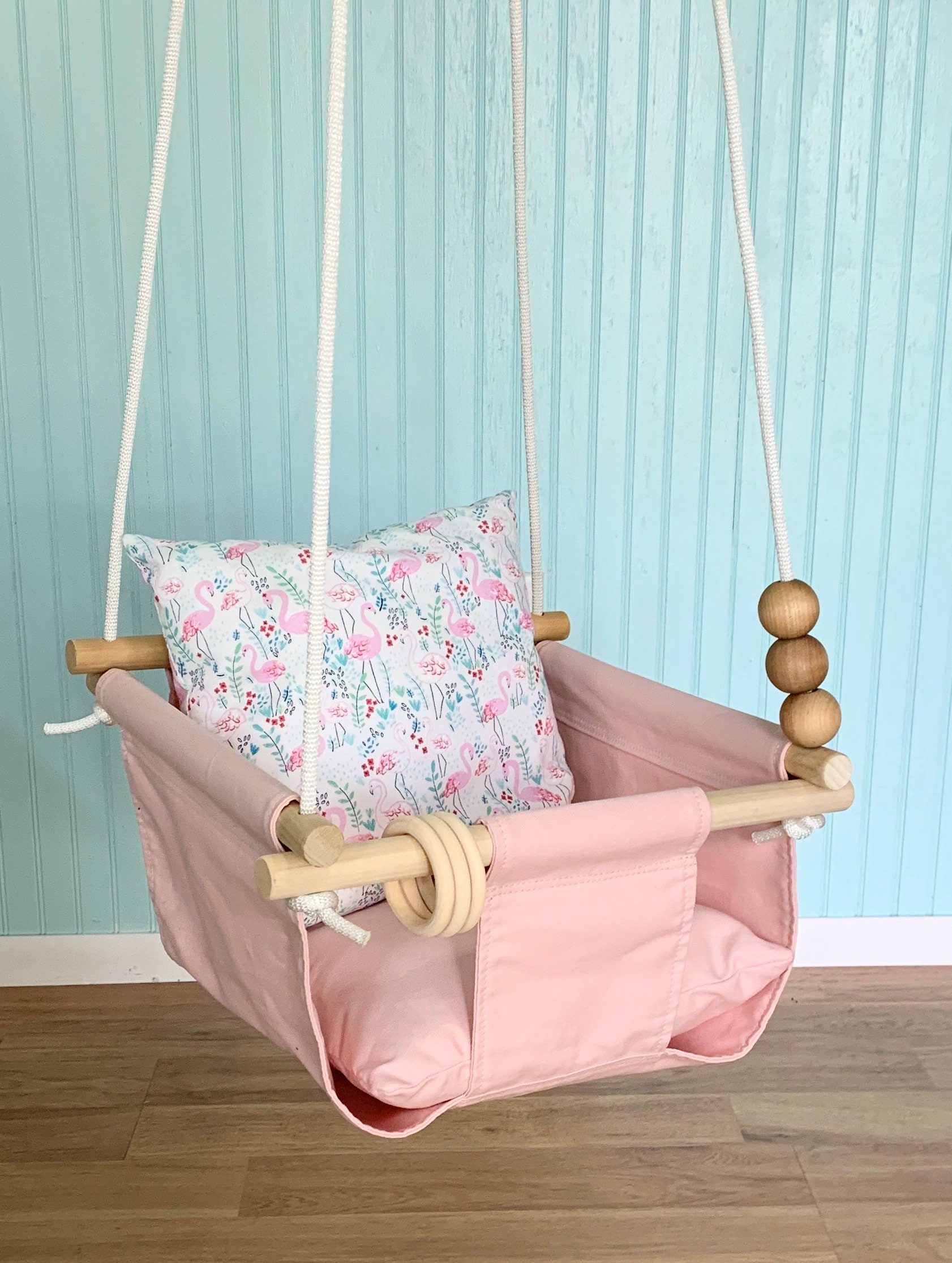 Pink Baby Swing Indoor, Canvas Playroom nursery Swing, First Birthday