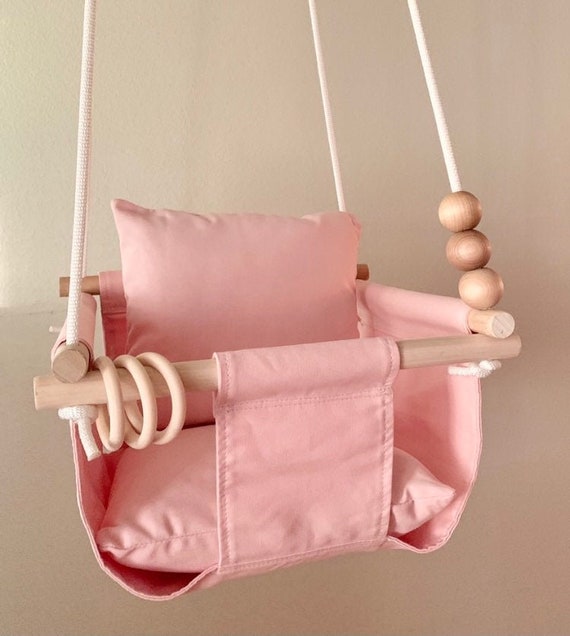 Pink Baby Swing Indoor, Canvas Playroom nursery Swing, First Birthday Gift, Baby Shower Gift, Toddler Swing, Home Living Hammocks Swings