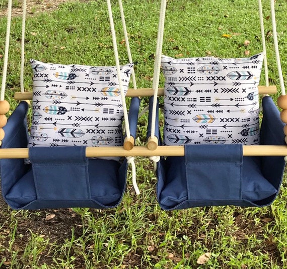 Navy Twin's Baby Swing Indoor, canvas baby swing, Toddler Playroom Swing, Twin's Baby shower gift idea, Twin's 1st Birthday gift idea