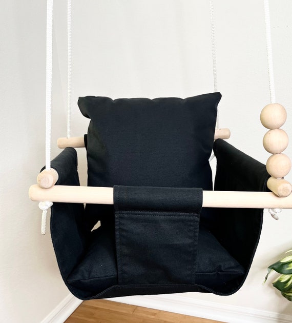 Black Baby Swing Indoor, Canvas Playroom, 1st Birthday gift ideas, Baby shower gift idea, Home Living Hammocks Swings, Mother's Day gift
