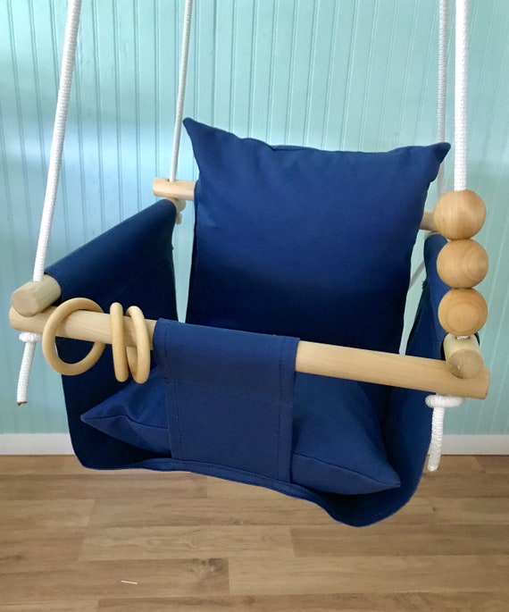 Baby Swing, Dark blue canvas swing, playroom swing, Canvas indoor swing, 1st birthday, baby shower gift, Home Living Hammocks Swings