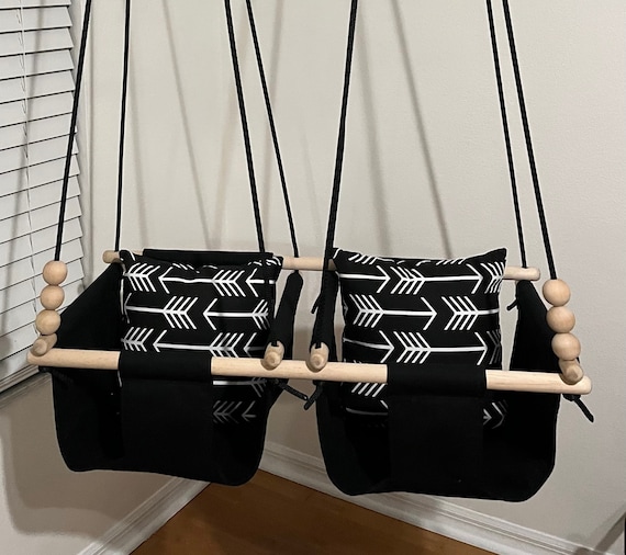Twin's Baby Swing Indoor, Twin's Black Canvas Playroom Swing, Twin's 1st Birthday Gift, Twin's Baby Shower, Toddler Swing, Fabric Baby Swing