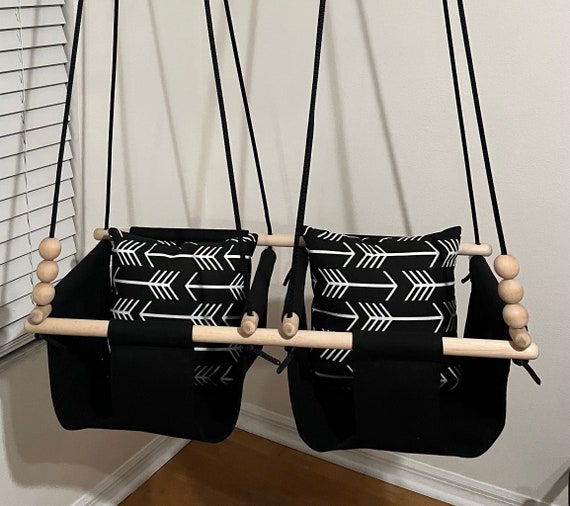 Twin's Baby Swing Indoor, Twin's Black Canvas Playroom Swing, Twin's 1st Birthday Gift, Twin's Baby Shower, Toddler Swing, Fabric Baby Swing