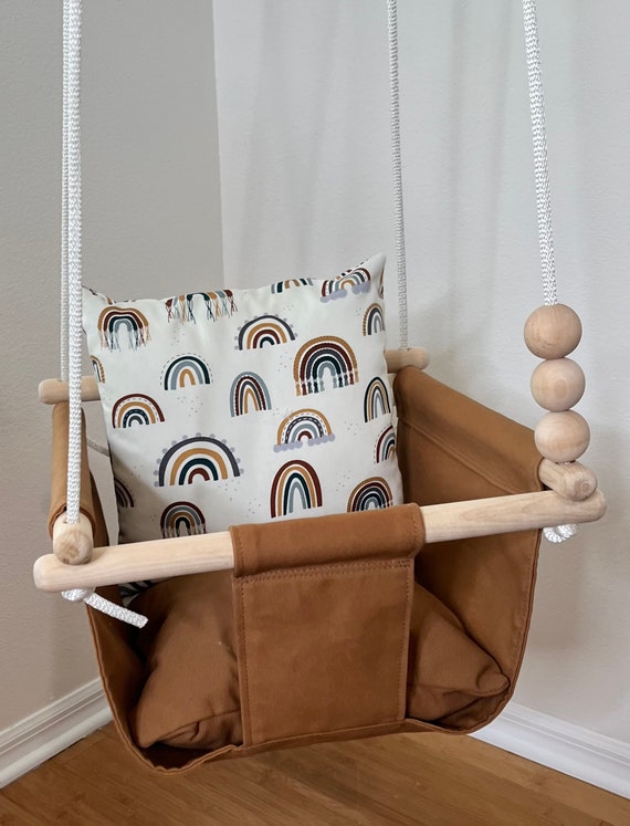 Nutmeg Baby swing Indoor, Rainbow canvas Playroom swing, Baby Shower Gift, Toddler Swing, 1st Birthday Gift, child's swing, nursery decor
