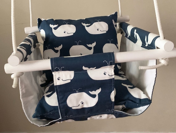 Whale Baby Swing Indoor, Canvas Playroom Swing, Whales nursery decor, First Birthday Gift, Baby Shower Gift, Toddler swing