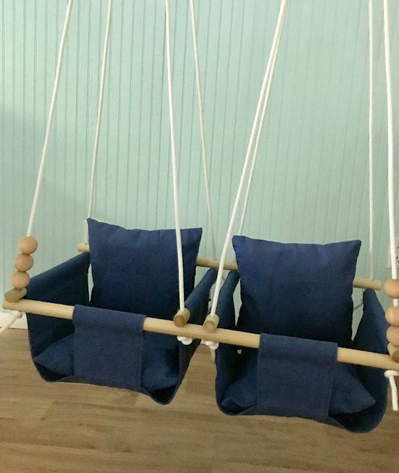 Navy Twin's Baby Swing Indoor, canvas playroom swing, Twin's Baby shower gift, Twin's 1st Birthday