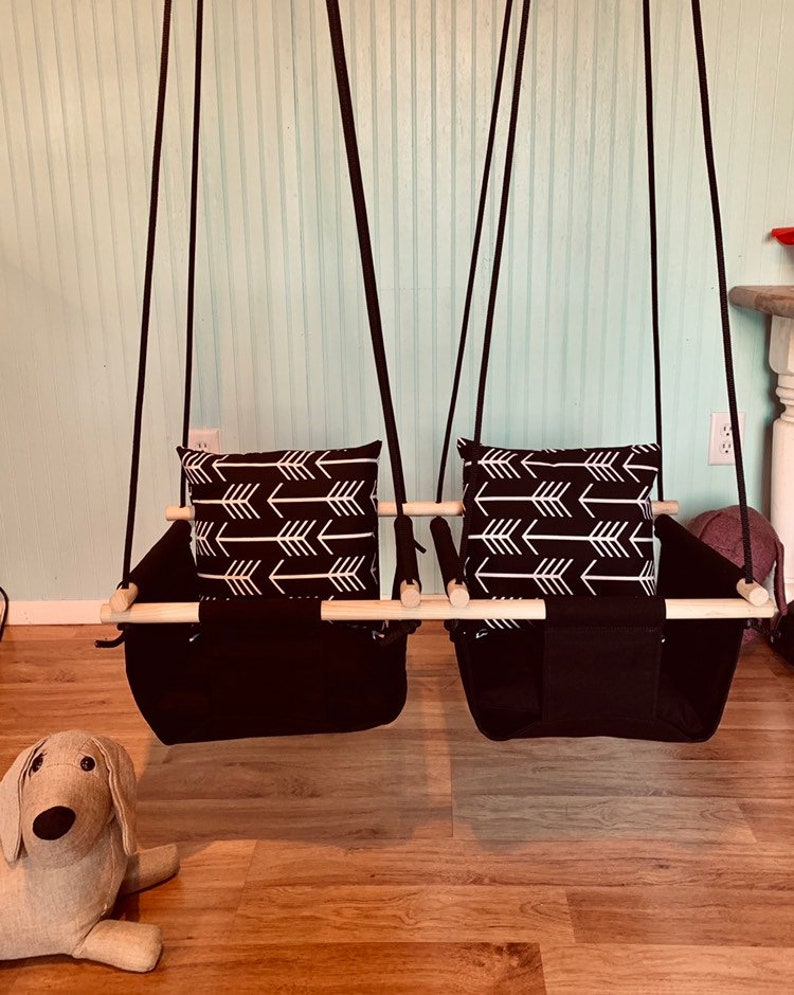 Twins Canvas Baby Swing Black Canvas Twin S Swing Arrow Pillows