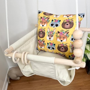 Handmade Cream Canvas Baby Swing: Indoor Toddler Playroom Decor