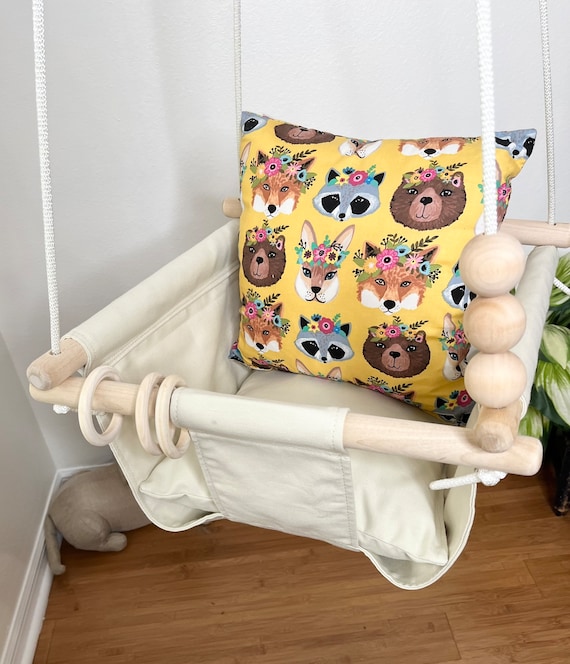 Baby Swing Indoor, Cream canvas playroom swing, Toddler Swing, 1st Birthday Gift, Baby Shower gift, Boho Nursery, Mother's Day gift