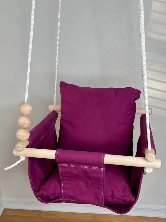 Baby Swing Indoor, Raspberry Canvas Playroom nursery Swing, First Birthday Gift, Baby Shower Gift,Toddler swing, Home Living Hammocks Swings