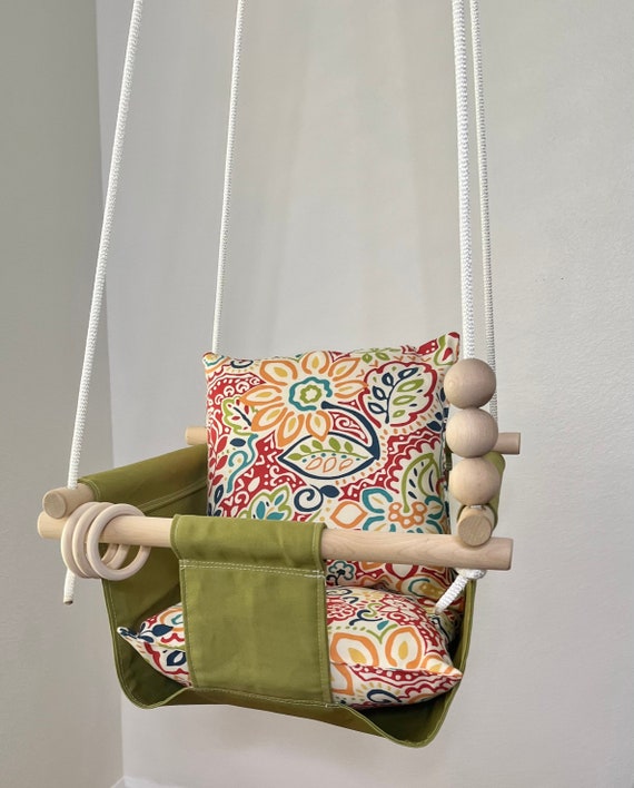 Olive green Baby Swing Indoor, Playroom swing, Toddler Swing, Elephant nursery decor,  First Birthday gift, Baby shower gift,