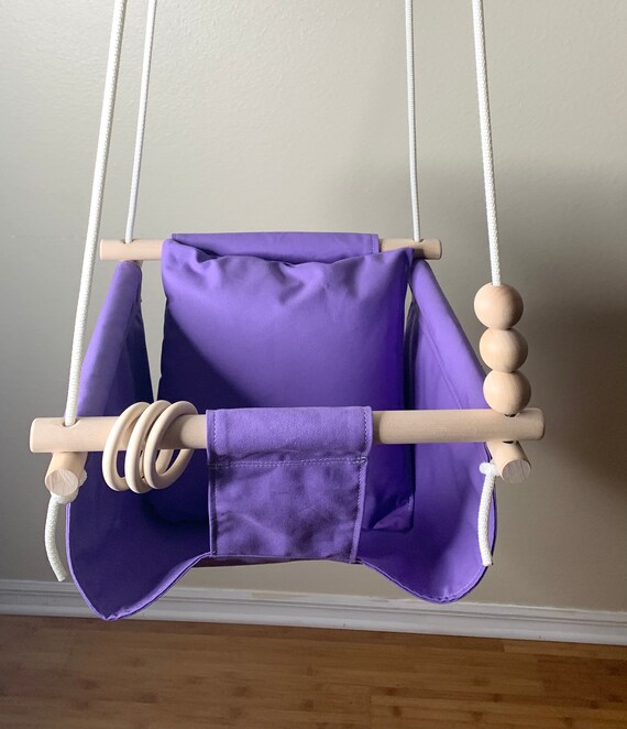 Purple baby swing indoor, canvas playroom swing, First Birthday Gift, Baby Shower Gift, Child's Fabric Swing, Home Living Hammocks Swings
