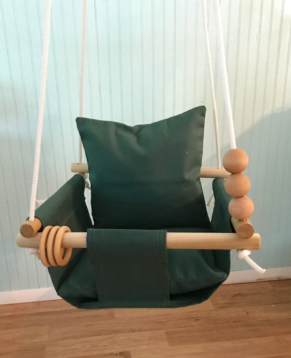 Hunter green Baby Swing Indoor, First Birthday Gift, Baby Shower Gift, Toddler canvas Swing, Nursery  Swing, Hammocks Swings