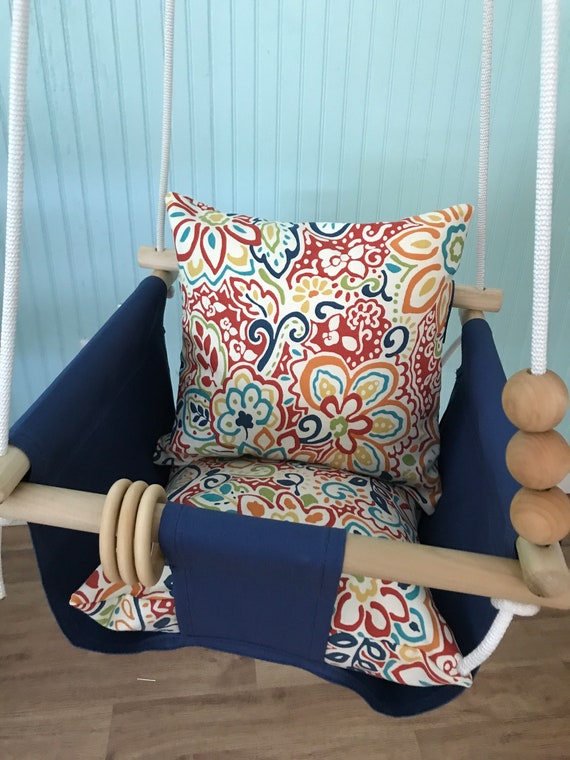 Blue Baby Swing Indoor, Canvas Playroom nursery swing, First Birthday Gift, Baby Shower Gift, Toddler Indoor Swing, Hammocks Swings