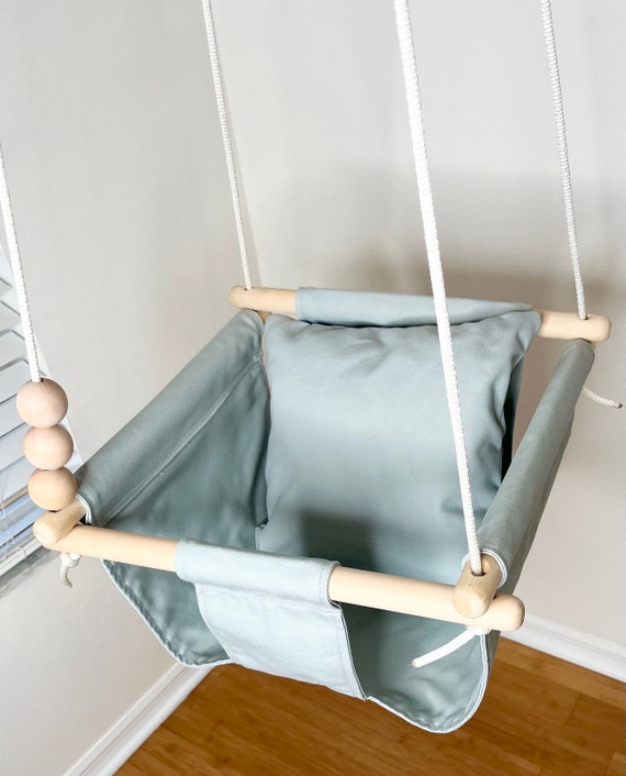 Baby Swing, Sea foam gray green decor, Canvas playroom nursery swing, First Birthday gift, Baby shower gift, home living swings hammocks
