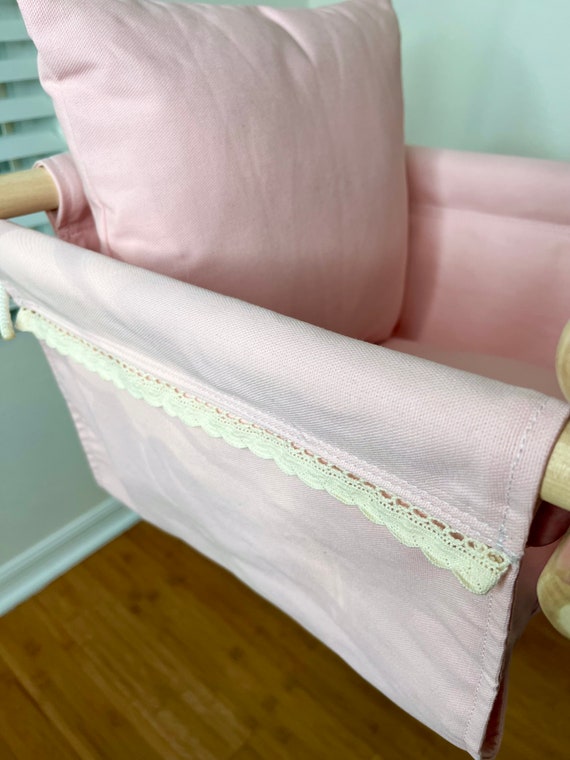 Baby Swing Indoor, Canvas Playroom Swing, Pink Canvas swing with eyelet trim, First Birthday Gift, Baby Shower Gift, Toddler Swing