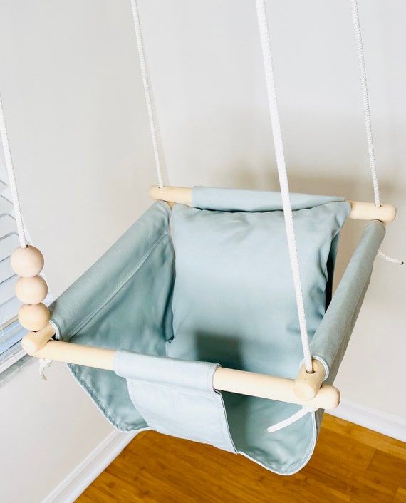 Baby Swing, Sea foam gray green decor, Canvas playroom nursery swing, First Birthday gift, Baby shower gift, home living swings hammocks