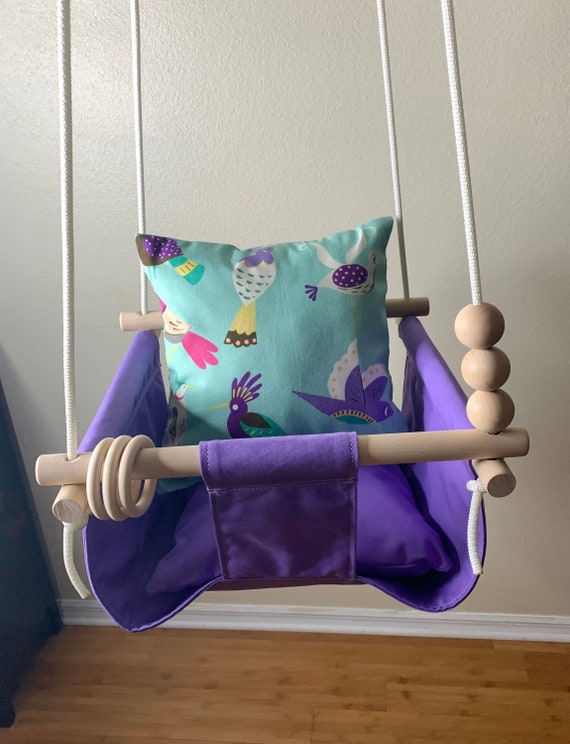 Purple baby swing indoor, canvas playroom nursery swing, First Birthday Gift, Baby Shower Gift, Toddler Swing, Child's Fabric Swing