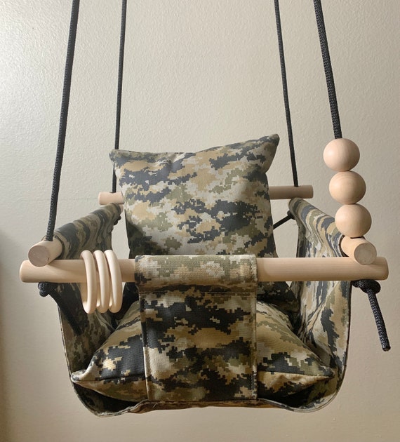 Digital camo military baby swing indoor, Playroom canvas swing, Baby Shower Gift, 1st Birthday Gift, Nursery swing decor, Child's Swing