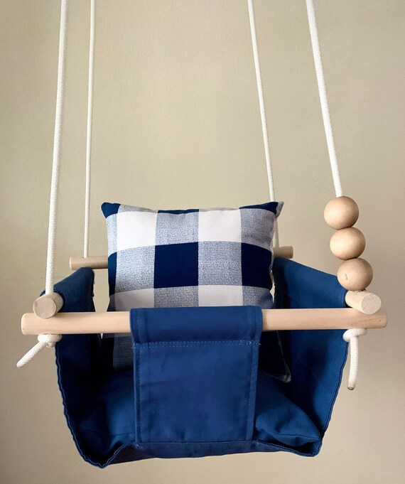Blue Baby Swing Indoor, Buffalo Plaid Nursery decor, First Birthday Gift, Buffalo Plaid Baby Shower Gift, Toddler Swing, Playroom swing