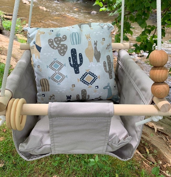 Gray Baby Swing Indoor, Canvas playroom Swing, Home and Living Llama Nursery  First Birthday Gift, Baby Shower Gift, Hammocks Swings