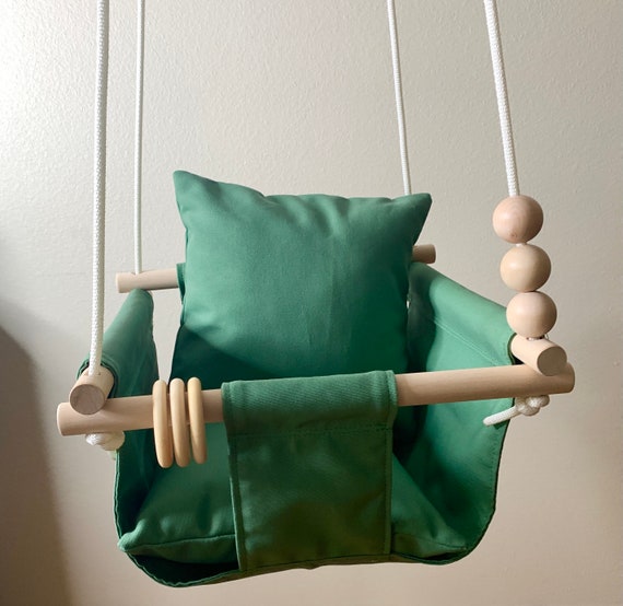 Green Baby Swing Indoor, Canvas playroom swing, First Birthday Gift, Baby Shower Gift, Toddler Swing, Nursery Swing decor