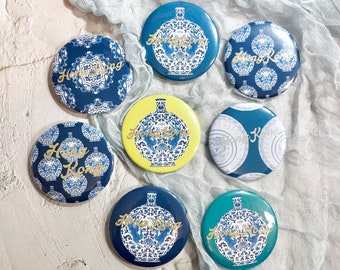 2021 Blue & White porcelain x I love Hong Kong illustrated pattern pinback button