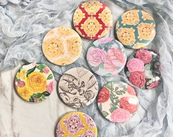 Watercolour illustrated flowers pattern pinback button, printed badges, pin badges, pinback badges