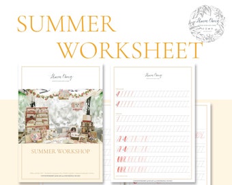 Watercolour Brush Lettering worksheet Summer Fun & Hello Summer - Digital PDF File Only