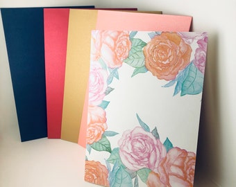 Personalized text on the cover - Watercolour flowers card with envelope set