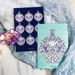 Blue & White porcelain illustrated pattern postcard One set