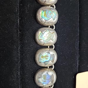 Sterling Silver Abalone Necklace 15&quot; Mexico Silver Necklace