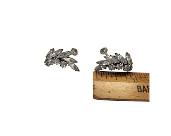 Hobe'16" Rhinestone Necklace and hinged screw earrings white crystal and silver *read*