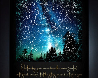 Stars, New Baby Gift Personalized Boy Birthday Gift, Custom Day You Were Born Girl Unique Nursery Art Print Pregnancy Baby Boys Room Decor