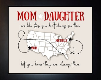 Long Distance Mother Gift, Mom Birthday Gift, Map Christmas Gift Mothers, Grandma, Send Far Away, Mother Daughter Away Present, 2 States Map