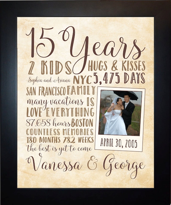 15th Anniversary Gifts, Mens, 15 Years Anniversary Names, Dates,  Personalized Anniversary Gifts, Him Her Husband, 15th Year Wall Art Prints  