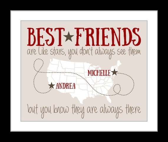 Best Friend Custom Art Print Friend Gift Foreign Exchange Student Valentines Gifts Best Friends Forever Gifts Moving Going Away Bff Present - 