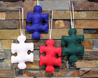 Puzzle Piece Ornament Christmas Colors
