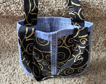 Black & Gold Swirl Glitter Denim Bag