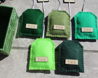 Personalized Set of Oversized Felt Green Tea Bags