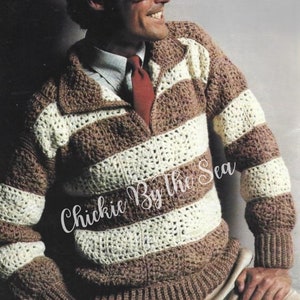 Vintage Crochet Pattern Mens Granny Square Pullover Sweater PDF Instant Digital Download Retro V-Neck Striped Jacket Shirt Mens Gift Idea
