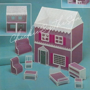 Plastic Canvas Dollhouse Pattern with Doll House Furniture Play Set PDF Instant Digital Download Quick Easy Stitch Guide Home Decor