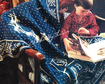 Vintage Knitting Pattern The Night Before Christmas Afghan PDF Instant Digital Download Snowflake Motif Fair Isle Throw Blanket Home Decor