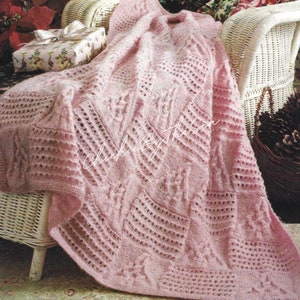 Vintage Knitting Pattern Lacy Pink Christmas Tree Cable Knit Afghan PDF Instant Digital Download Patchwork Throw Blanket Holiday Home Decor